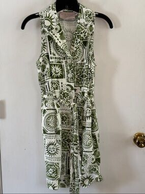 White Close Elements white olive green linen blend button front dress Size Small